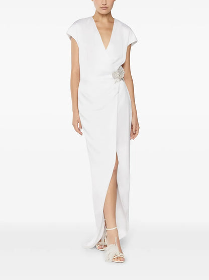 Flower-Brooch Maxi Dress