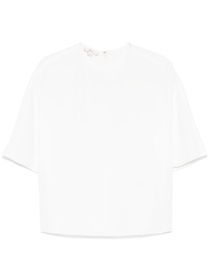 Satin-Trim Crepe Blouse