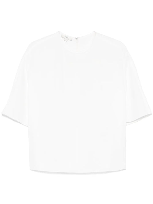 Satin-Trim Crepe Blouse