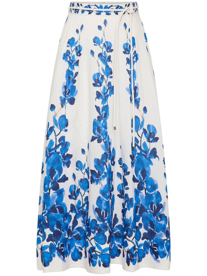 Floral-Motif Midi Skirt