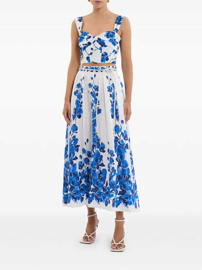 Floral-Motif Midi Skirt