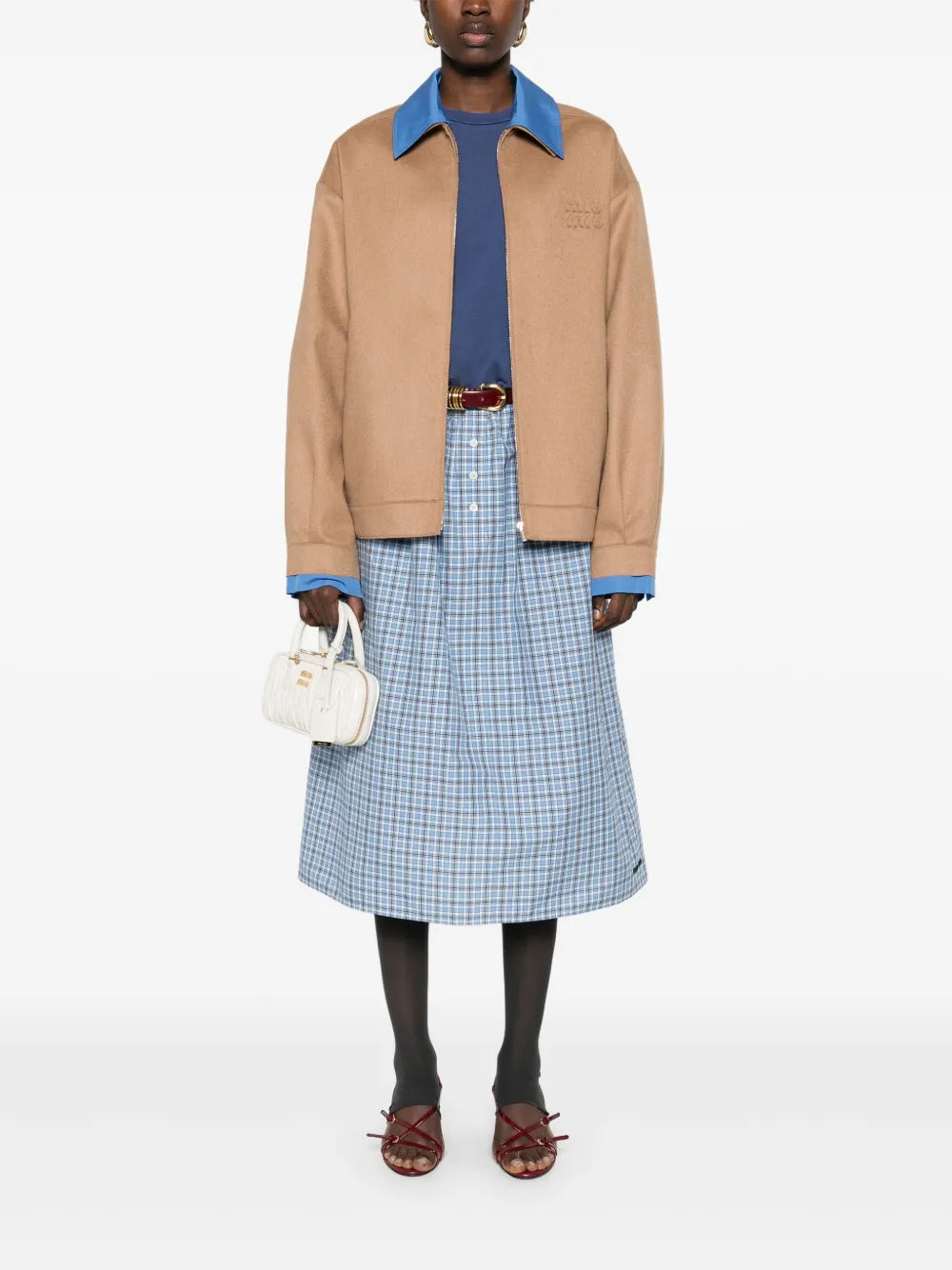 Plaid-Check Midi Skirt