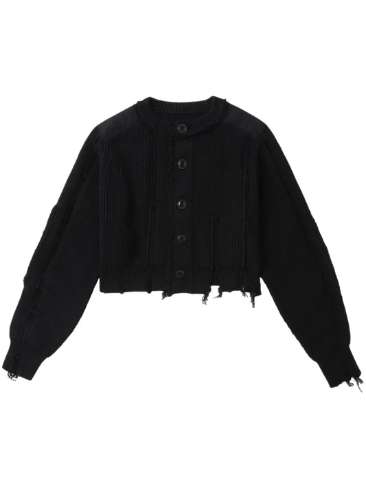 Crew-Neck Distressed Cardigan