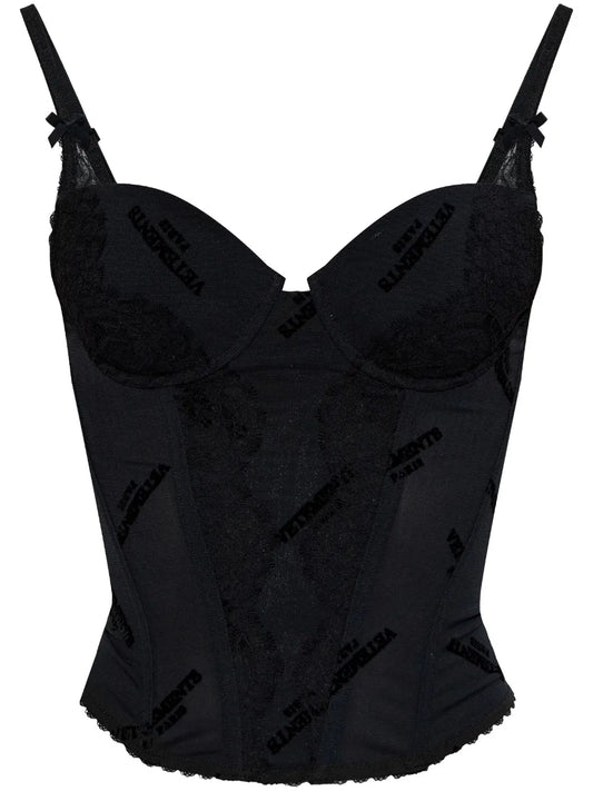 Flocked-Logo Corset