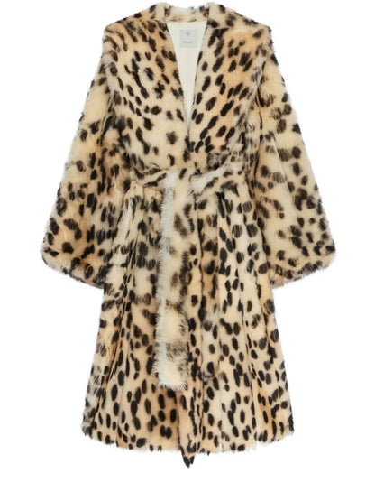 Oversized Coat In Fur With Leopard Print