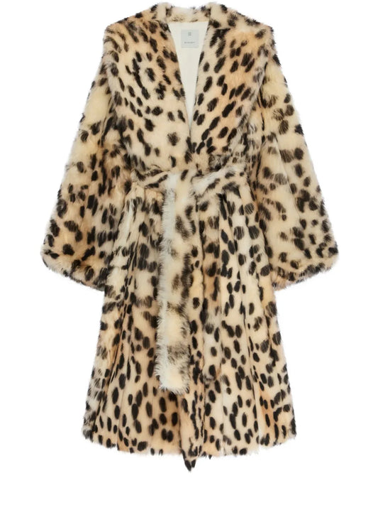 Oversized Coat In Fur With Leopard Print