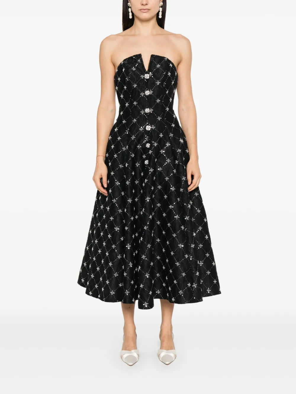 Embroidered Jacquard Midi Dress