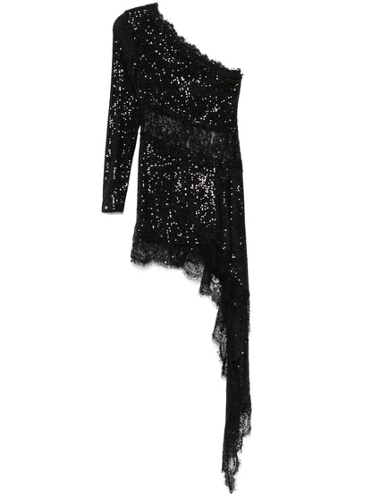 Lace-Insert Sequined Mini Dress