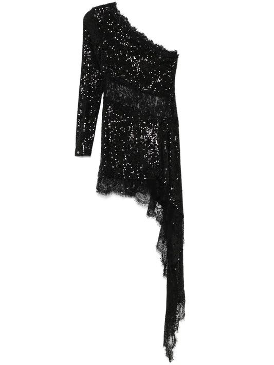 Lace-Insert Sequined Mini Dress