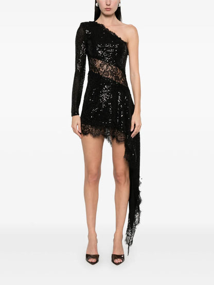 Lace-Insert Sequined Mini Dress