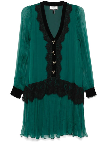 Lace-Insert Silk Mini Dress