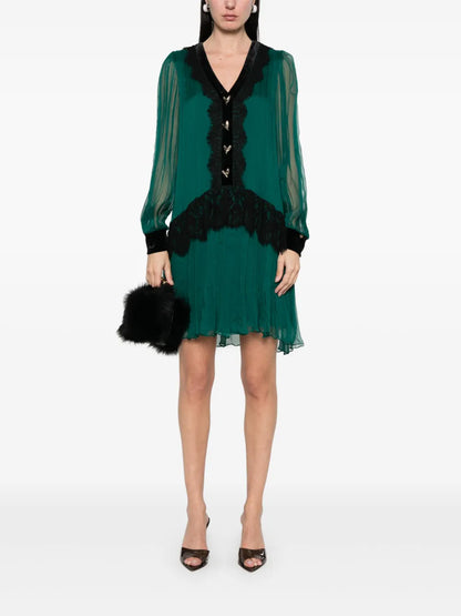 Lace-Insert Silk Mini Dress