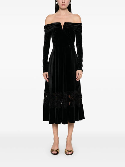 Off-Shoulder Velvet Midi Dress