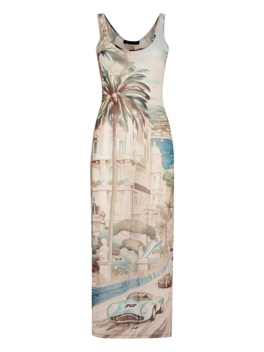 Abstract-Print Midi Dress