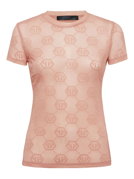 Monogram-Pattern Tulle T-Shirt
