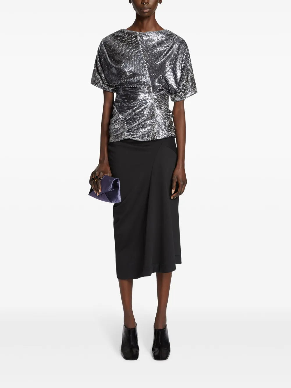 Draped Cotton Midi Skirt
