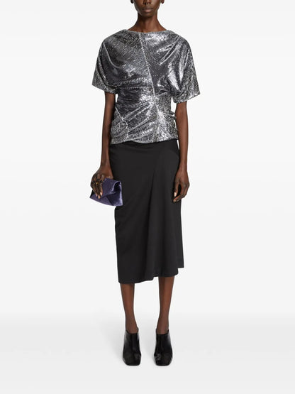 Draped Cotton Midi Skirt