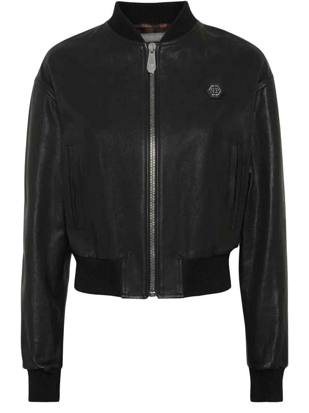 Cropped Leather Bomber Jacket