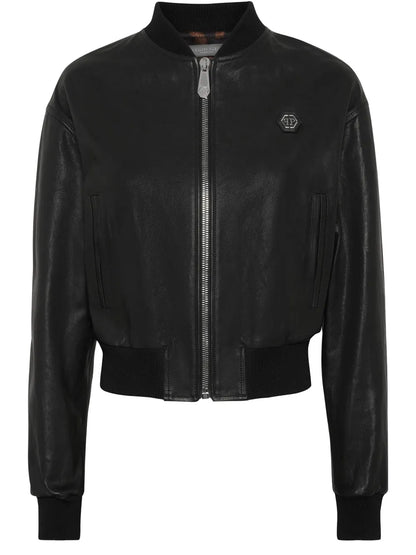 Cropped Leather Bomber Jacket