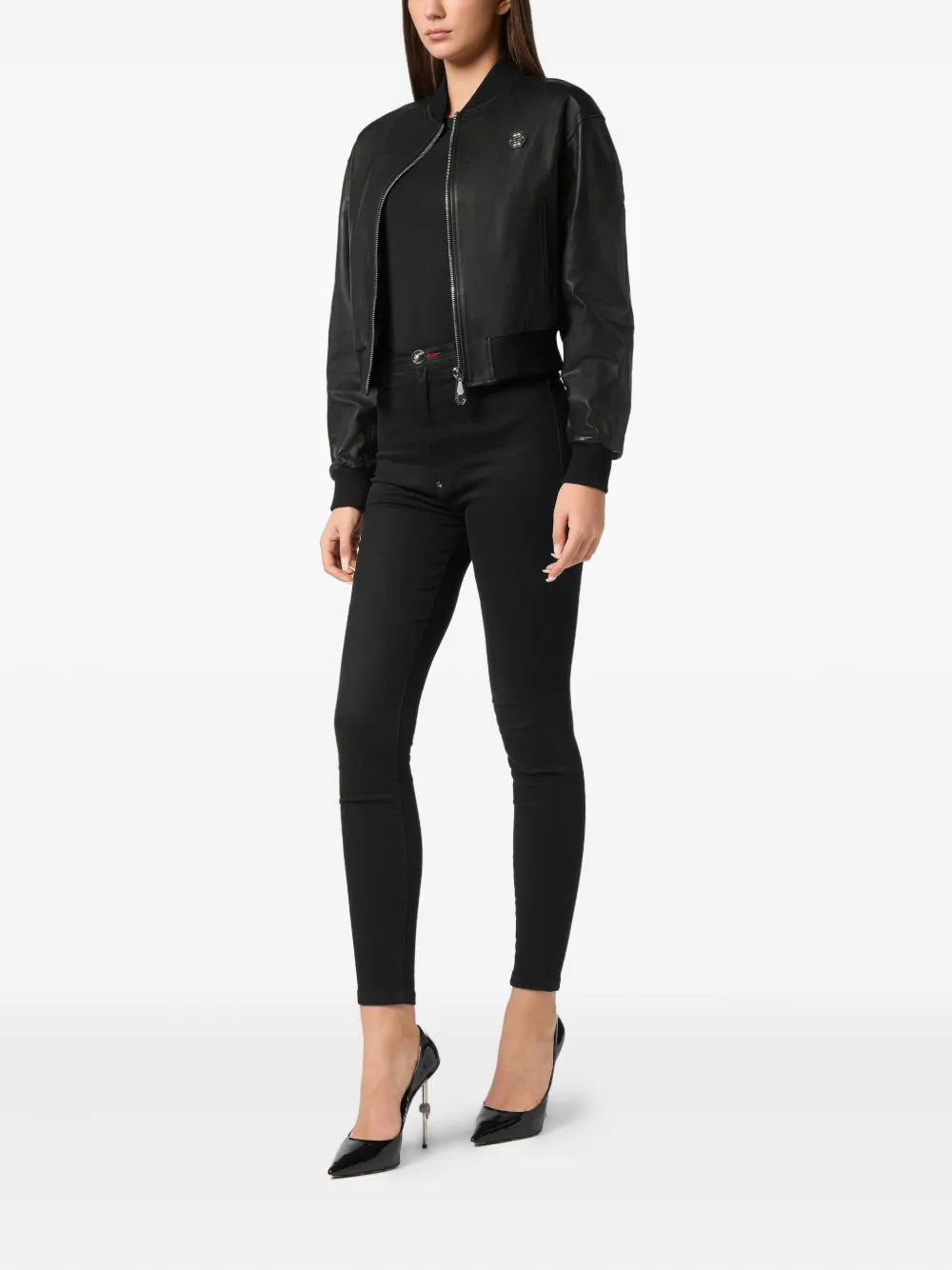 Cropped Leather Bomber Jacket