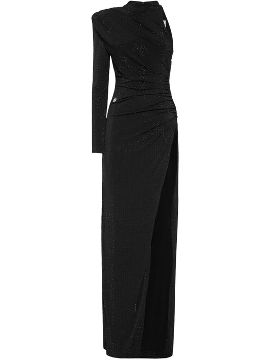 Crystal-Embellished One-Shoulder Maxi Dress