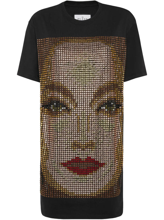 Rhinestone-Embellished Jersey Dress