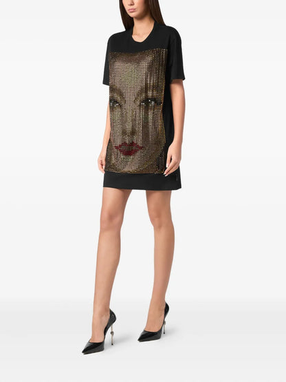 Rhinestone-Embellished Jersey Dress