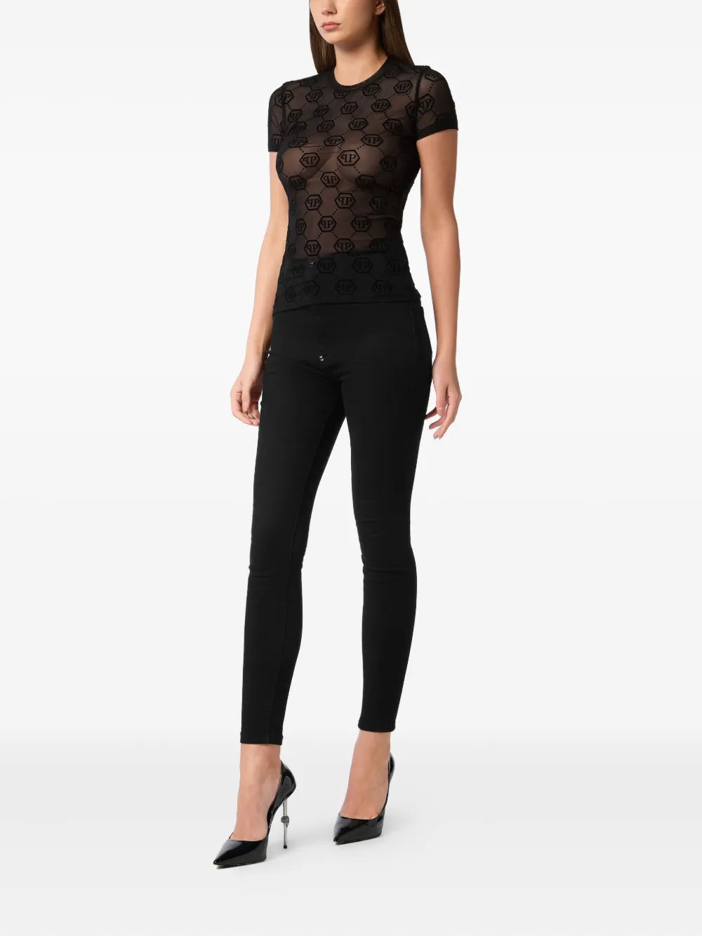Monogram-Pattern Tulle T-Shirt
