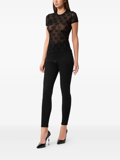 Monogram-Pattern Tulle T-Shirt