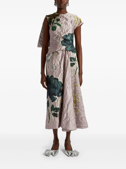 Short-Sleeve Asymmetric Midi Dress