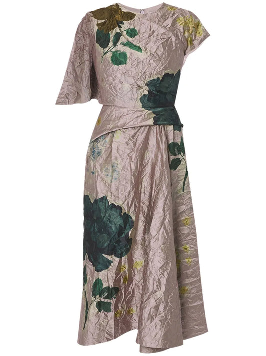 Short-Sleeve Asymmetric Midi Dress