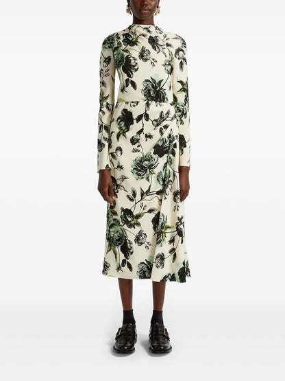 Draped Long-Sleeve Midi Dress