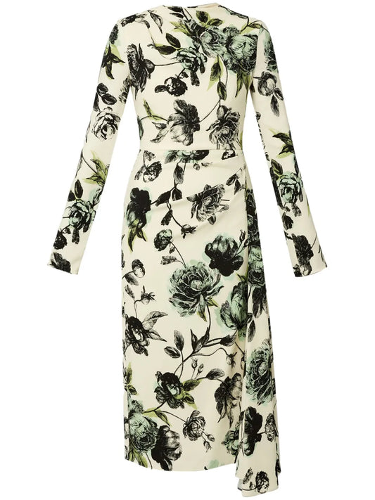 Draped Long-Sleeve Midi Dress
