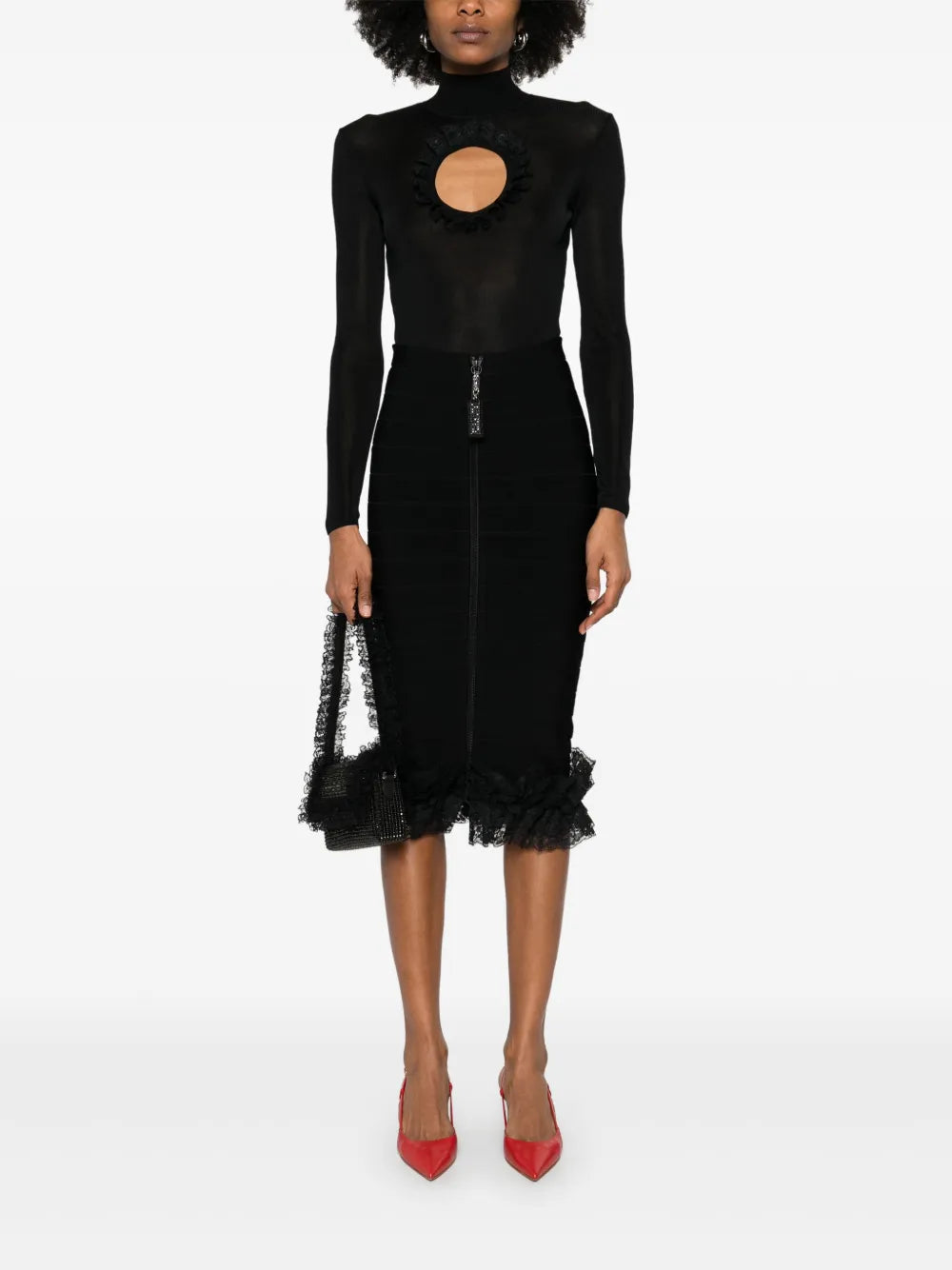 Ruffle Knit Midi Skirt