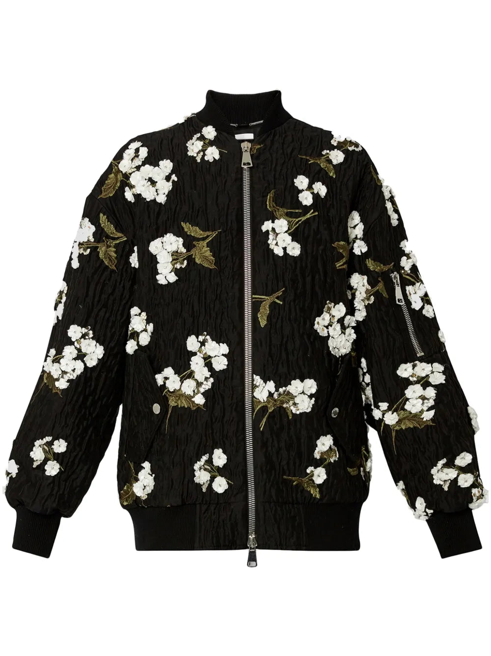 Floral-Appliqué Bomber Jacket