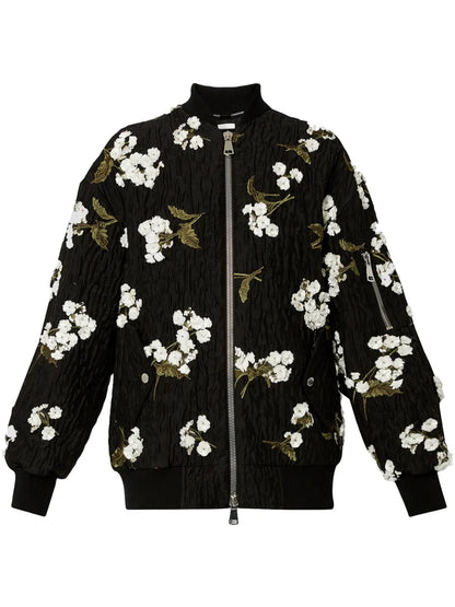 Floral-Appliqué Bomber Jacket