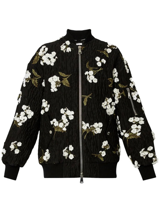 Floral-Appliqué Bomber Jacket