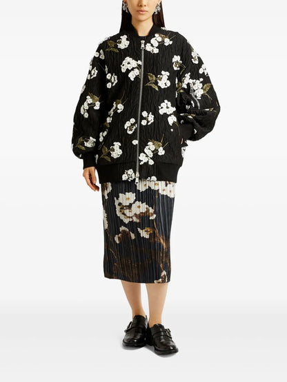 Floral-Appliqué Bomber Jacket