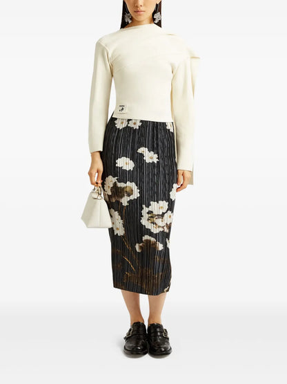 Floral-Print Pleated Skirt