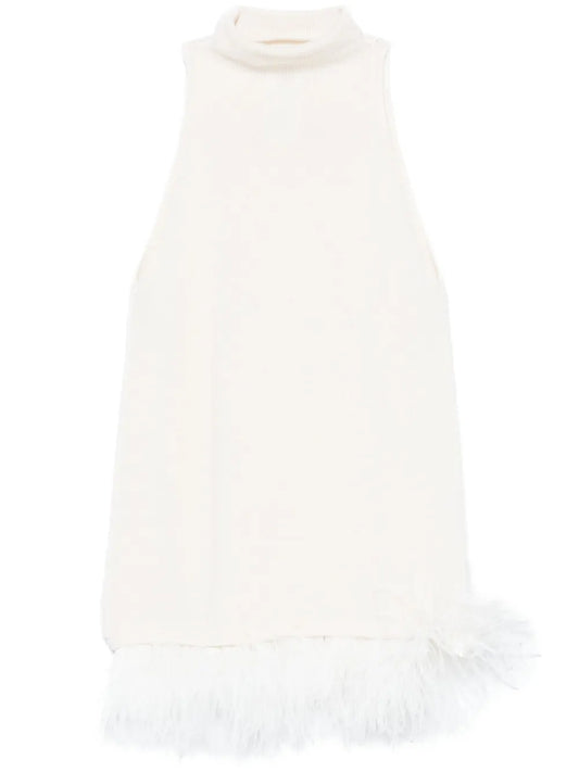 Feather-Trimmed Mini Dress