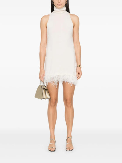 Feather-Trimmed Mini Dress