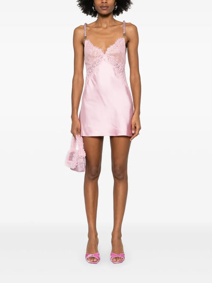 Lace-Detail Satin Mini Dress