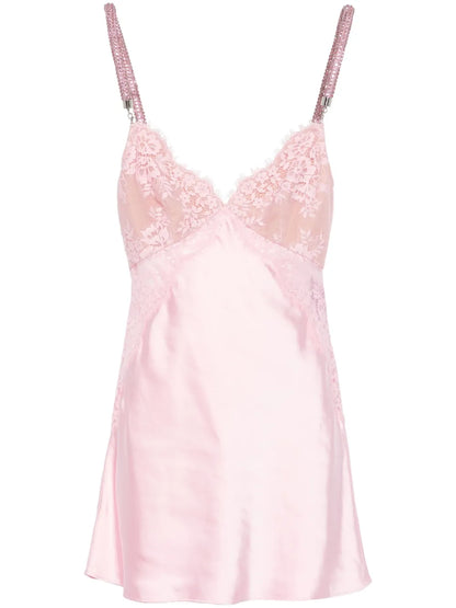 Lace-Detail Satin Mini Dress