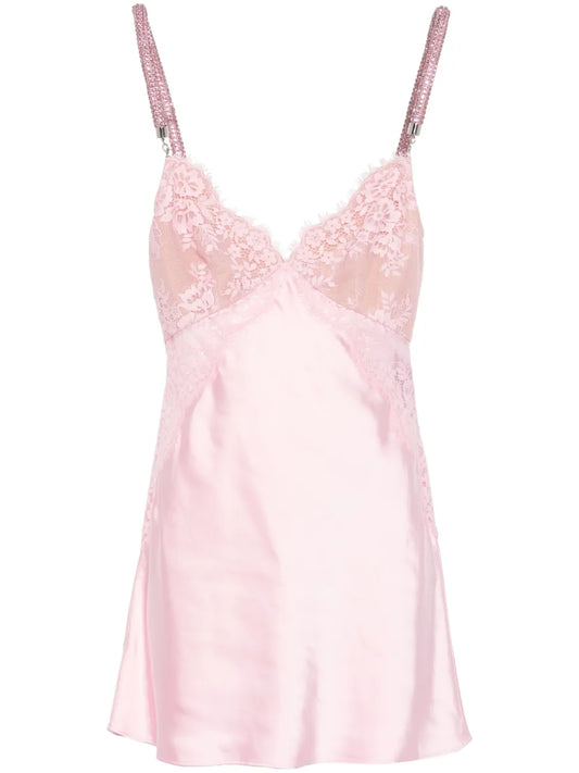Lace-Detail Satin Mini Dress