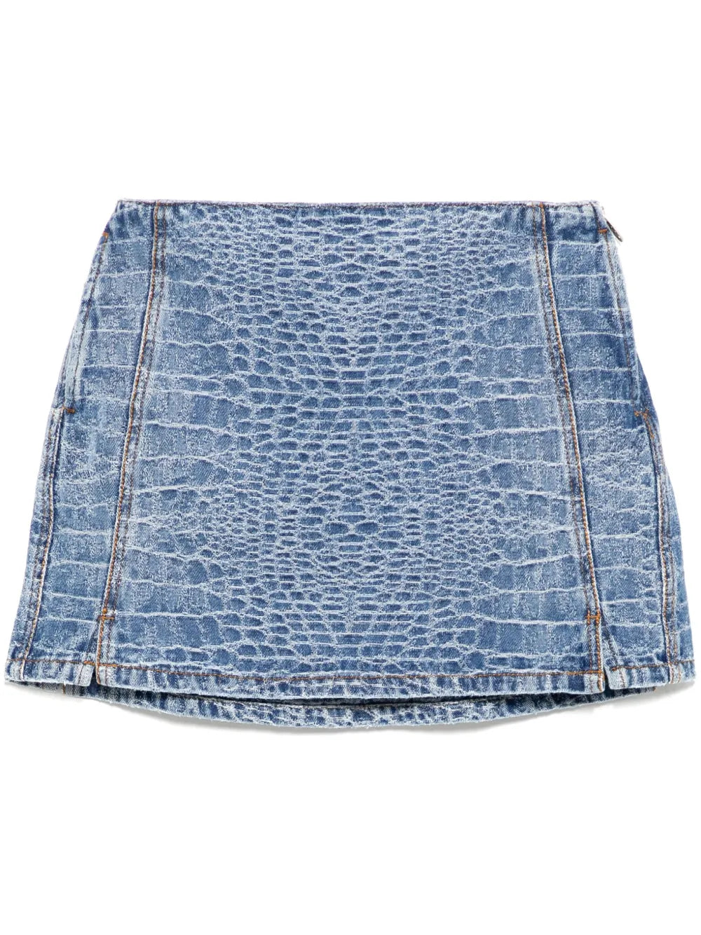 Crocodile-Print Denim Mini Skirt