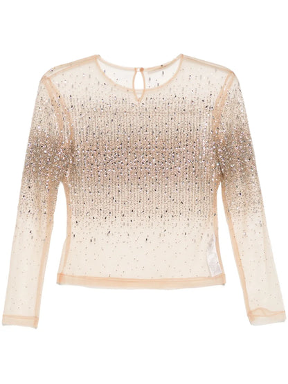 Crystal-Embellished Tulle Top