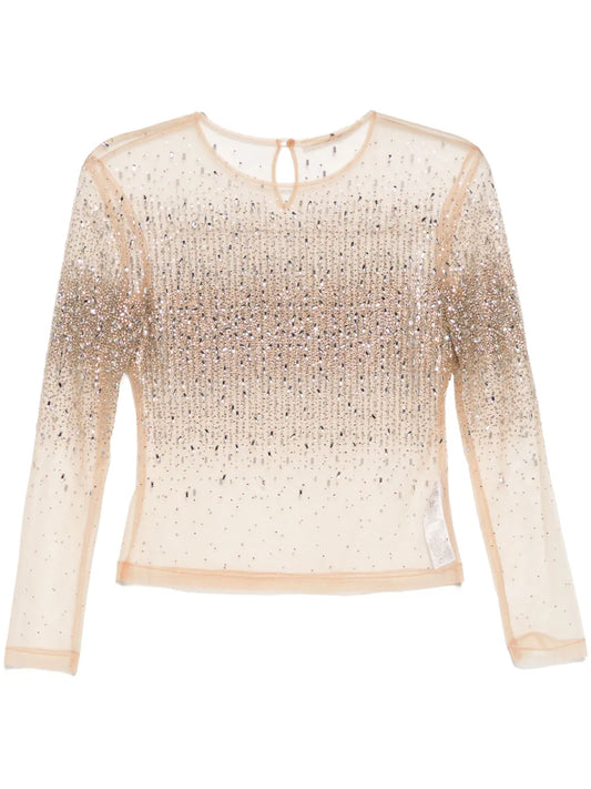 Crystal-Embellished Tulle Top