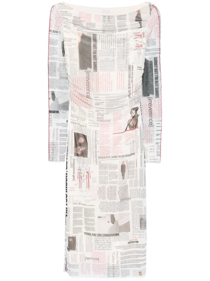News Paper-Print Midi Dress