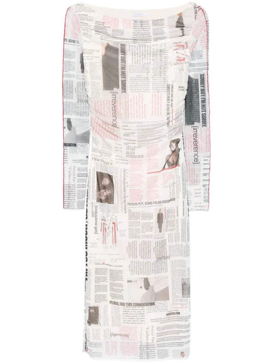 News Paper-Print Midi Dress