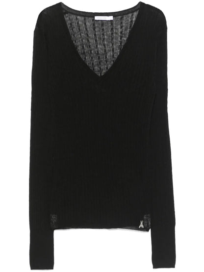 Fine-Knit V-Neck Sweater